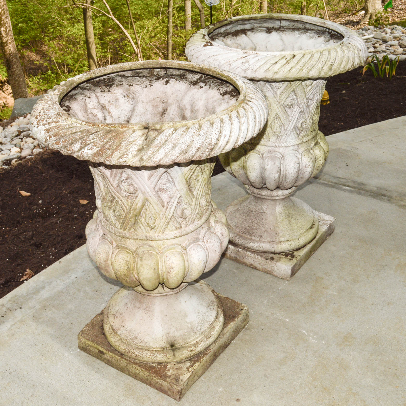 Pair of Faux Concrete Urn Planters