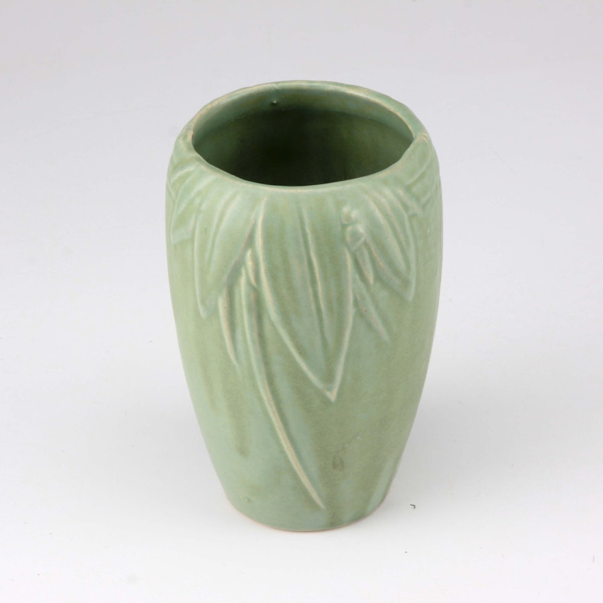 Vintage McCoy Green Embossed Leaf Vase