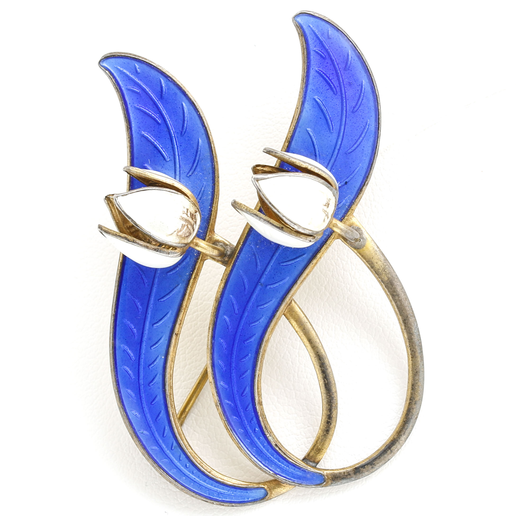 Aksel Holmsen Sterling Silver Enamel Floral Bud Brooch