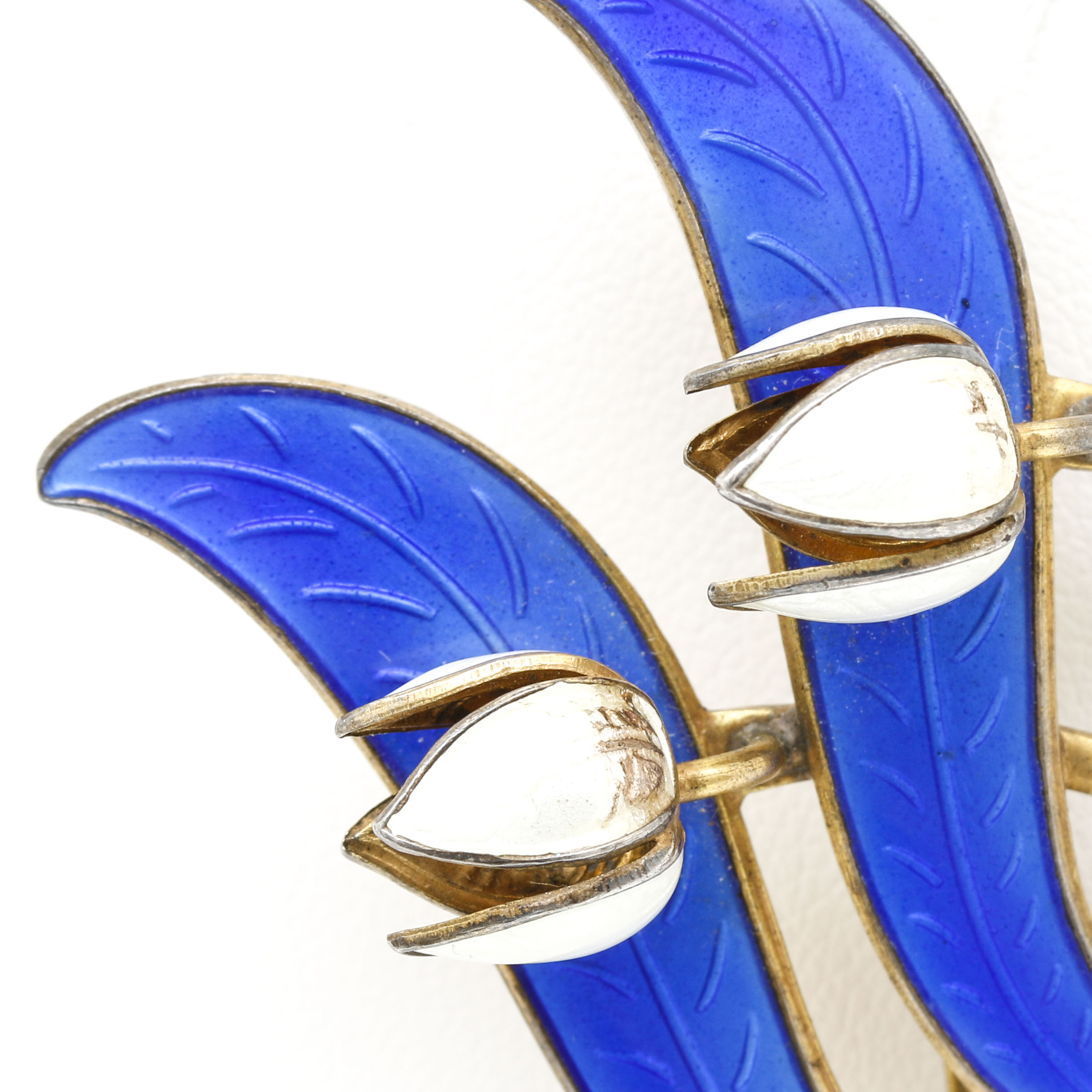 Aksel Holmsen Sterling Silver Enamel Floral Bud Brooch