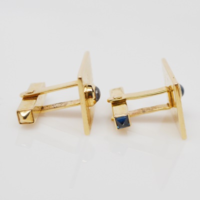 Mid Century Modern 14K Yellow Gold Star Sapphire and Blue Sapphire Tuxedo Set