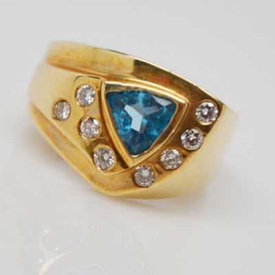 14K Yellow Gold Topaz and Diamond  Ring