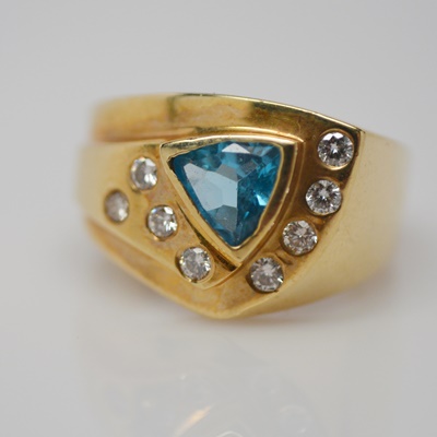 14K Yellow Gold Topaz and Diamond  Ring