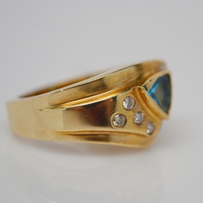 14K Yellow Gold Topaz and Diamond  Ring