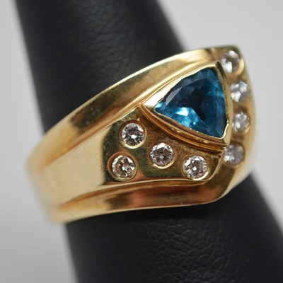 14K Yellow Gold Topaz and Diamond  Ring
