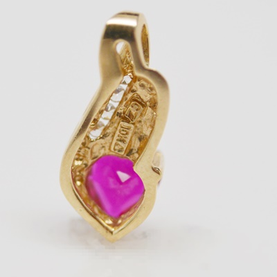 10K Yellow Gold Synthetic Ruby and Cubic Zirconia Pendant and Pierced Earring Set