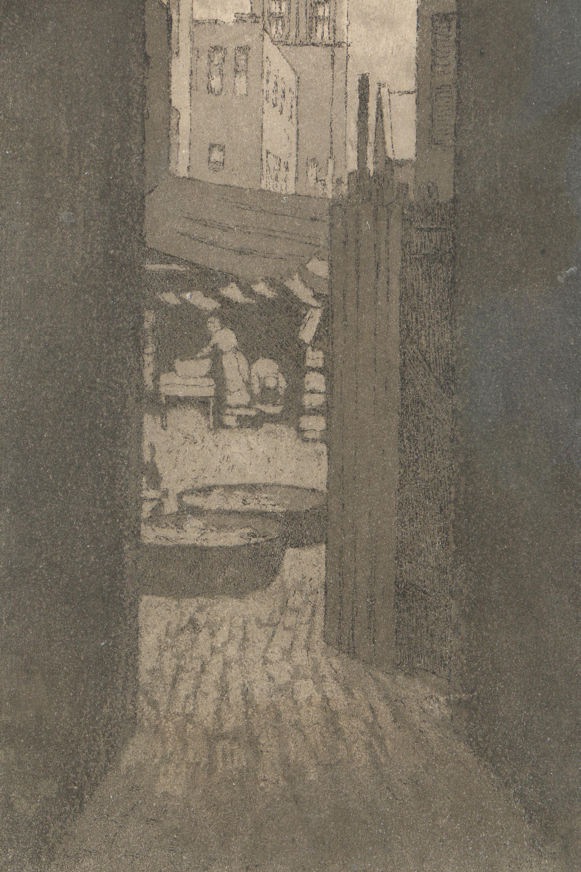 Edward T. Hurley Aquatint "Christ Church Tower from a 5th Story Doorway"