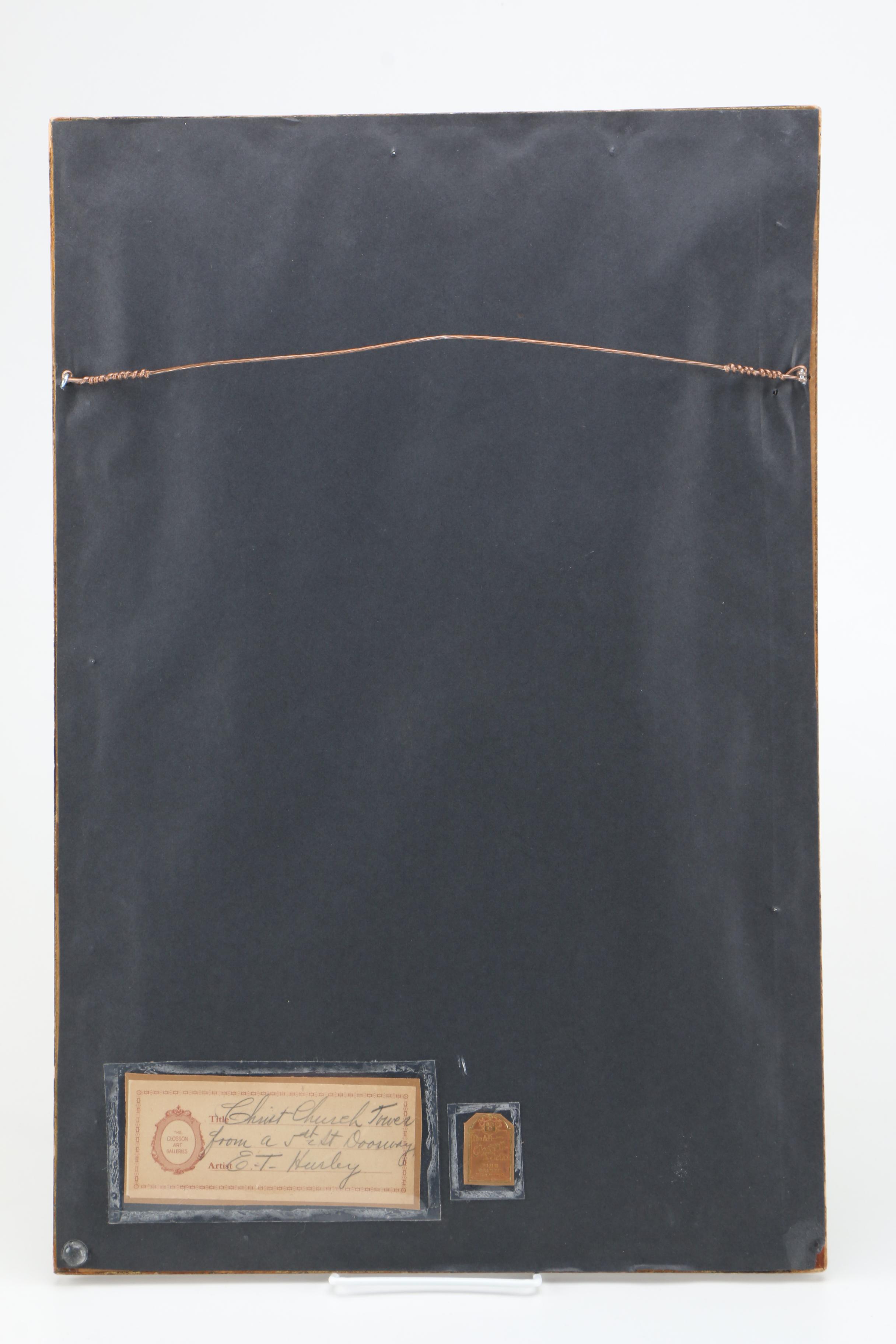 Edward T. Hurley Aquatint "Christ Church Tower from a 5th Story Doorway"