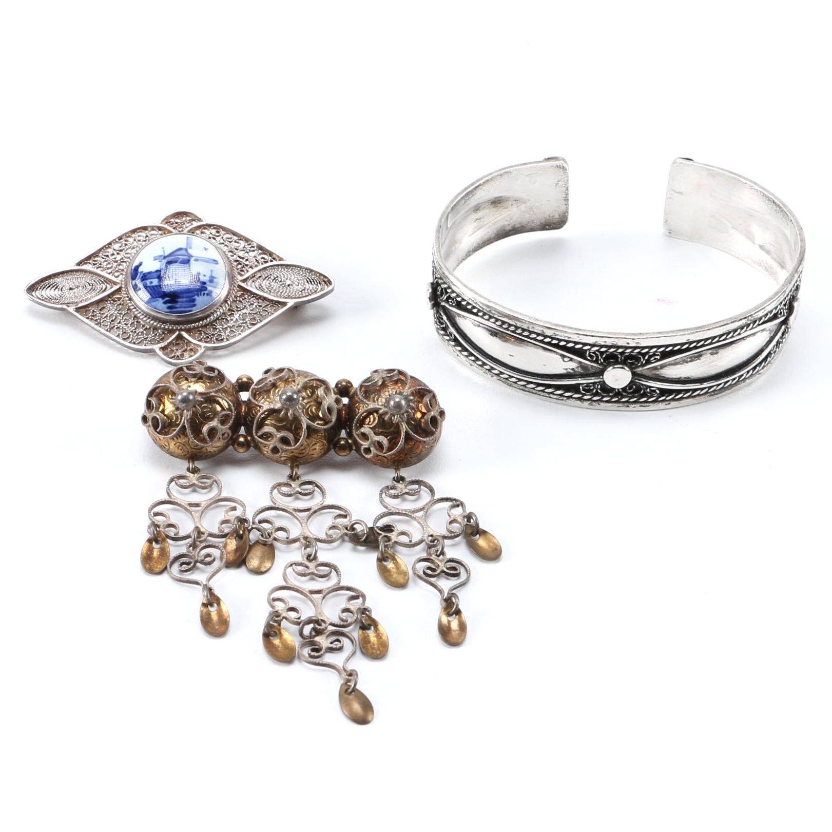 800 Silver Brooches and Cuff Featuring Niekerk Bro