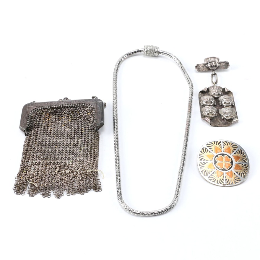 Whiting and David Mesh Coin Purse and Other Silver Tone Accessories