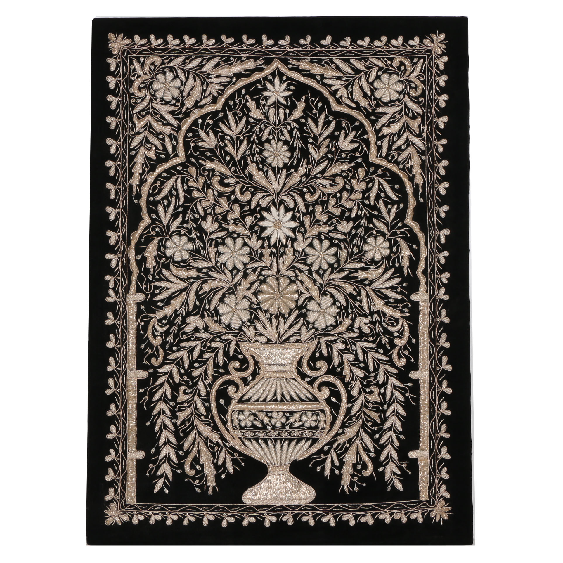 Hand-Stitched Persian-Style Embroidered Velvet Wall Hanging