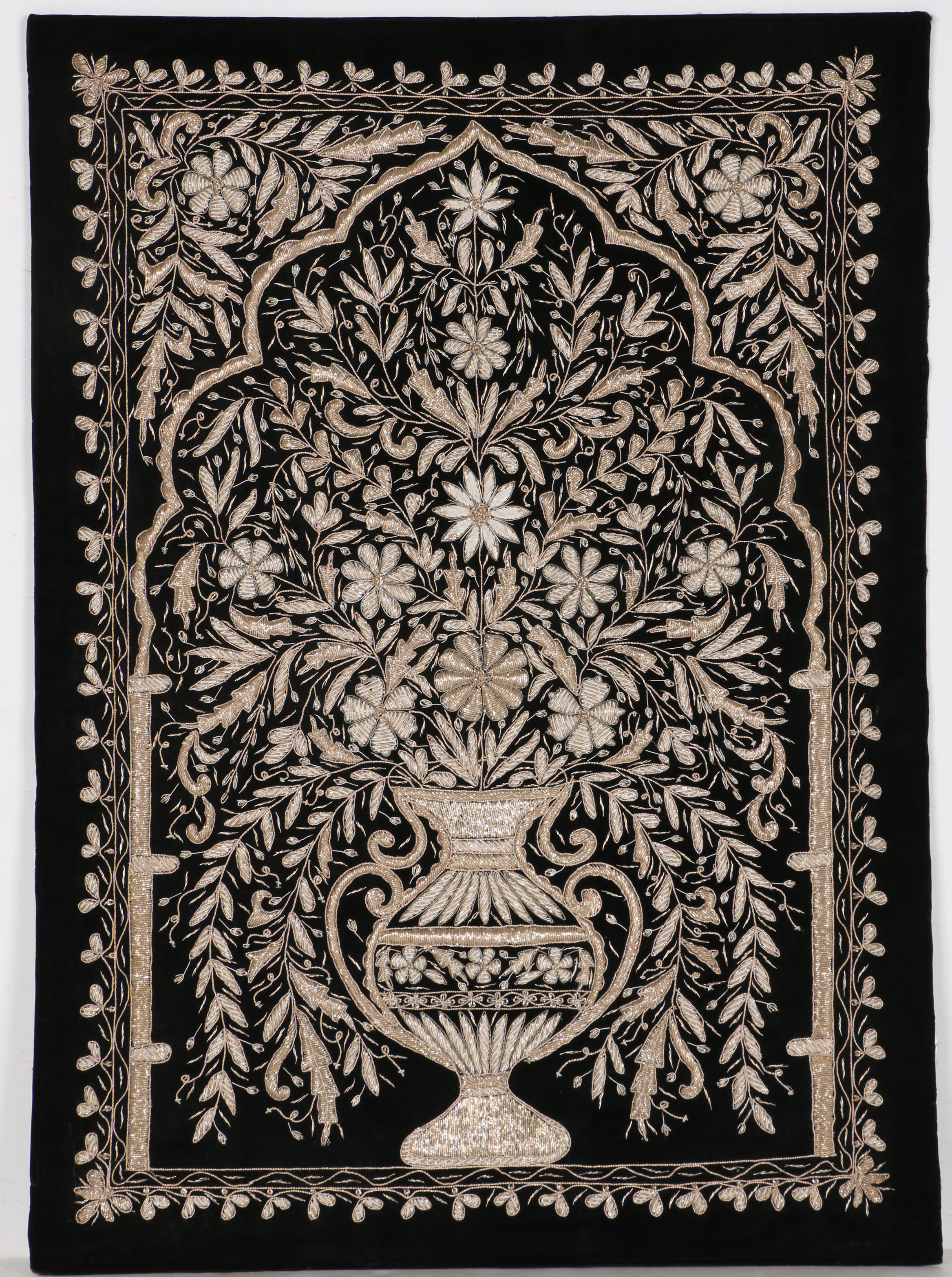 Hand-Stitched Persian-Style Embroidered Velvet Wall Hanging