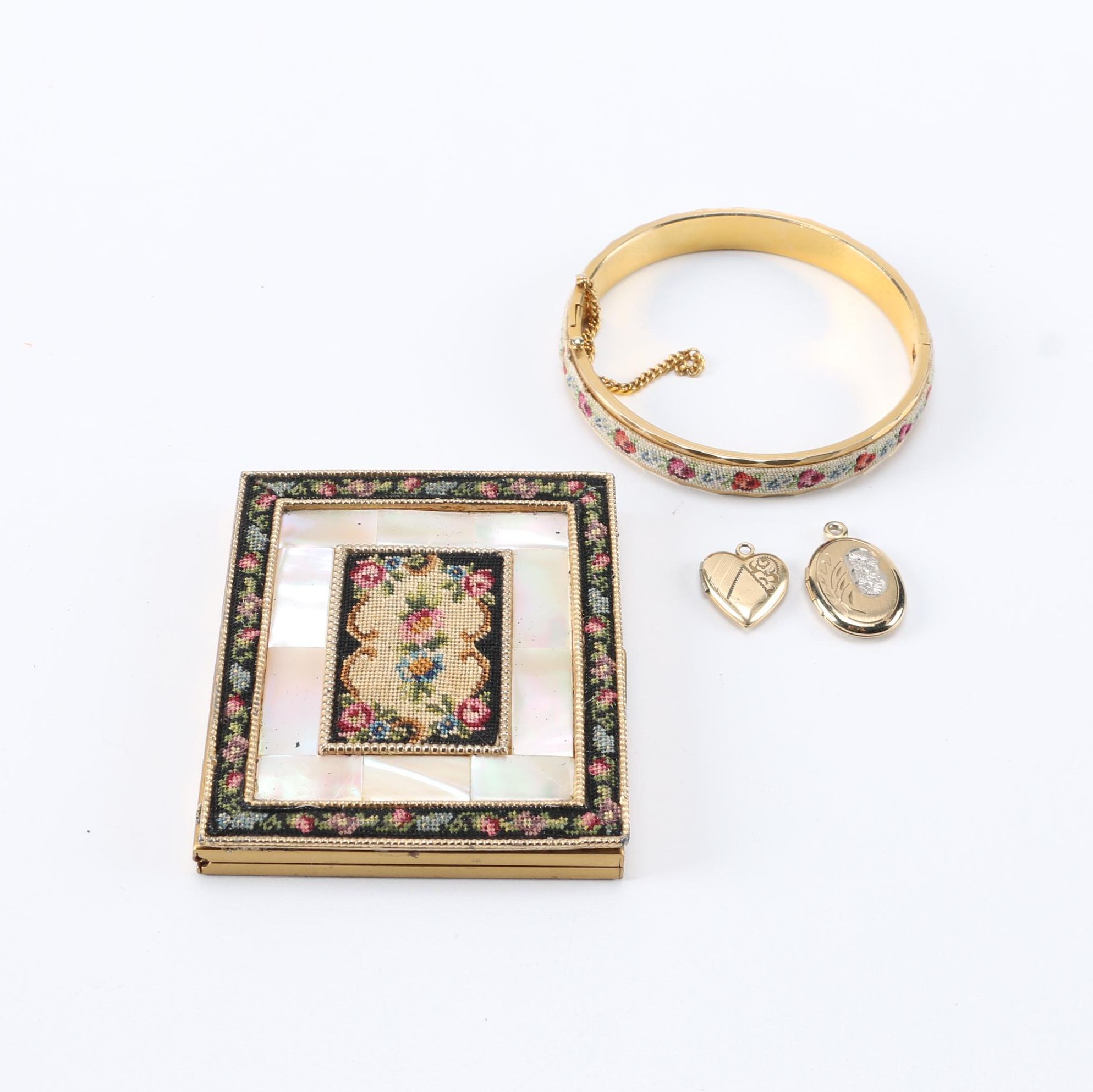 Gold Toned Jewerly and Mother of Pearl Compact Mirror