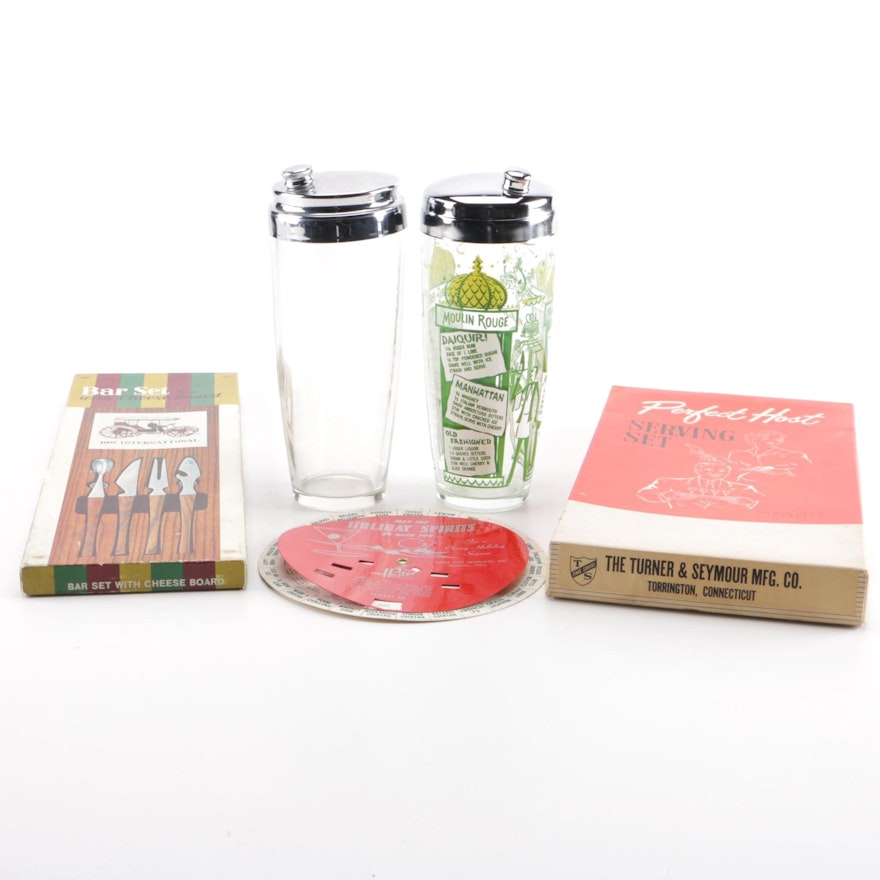 Barware Set With Cocktail Shakers, Stir Sticks and Drink Mixing Guide