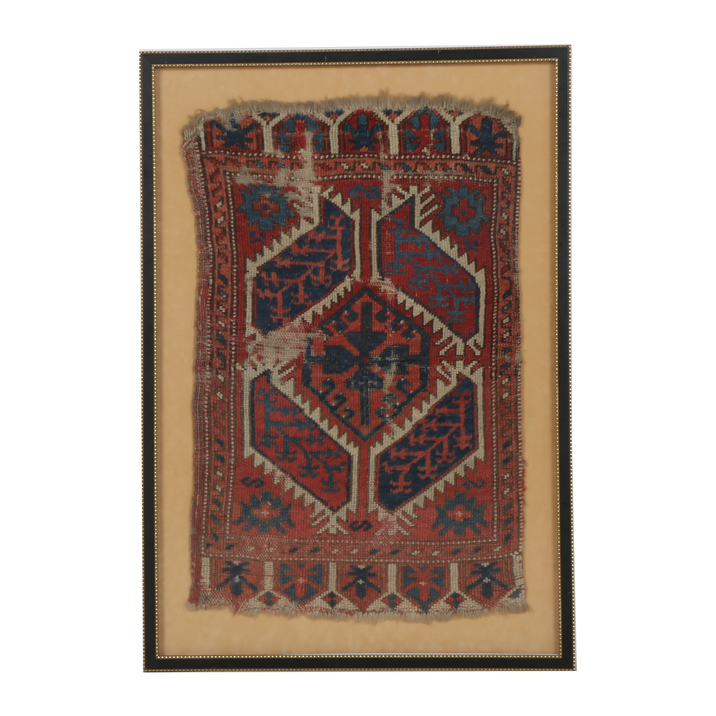 Framed Vintage Hand-Knotted Turkish Accent Rug