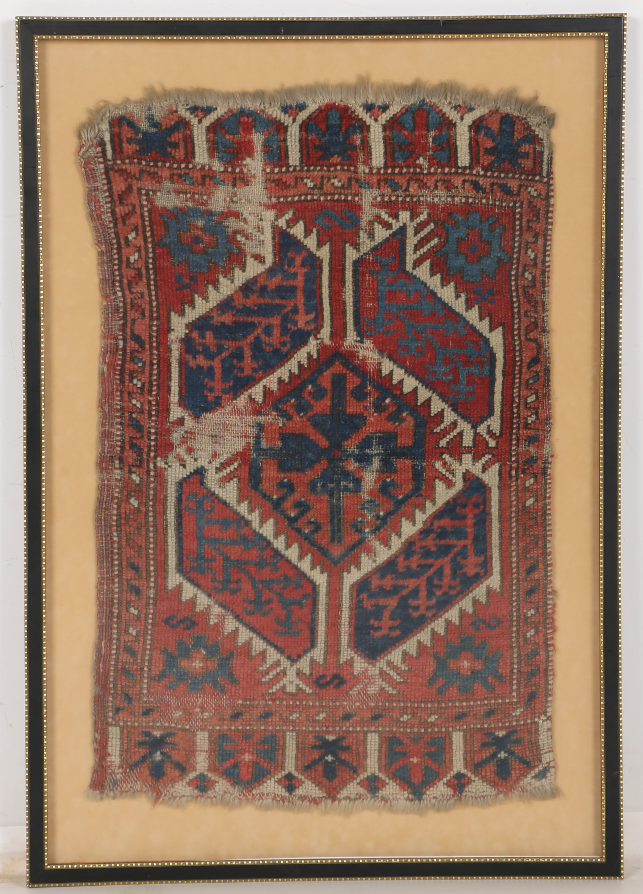 Framed Vintage Hand-Knotted Turkish Accent Rug