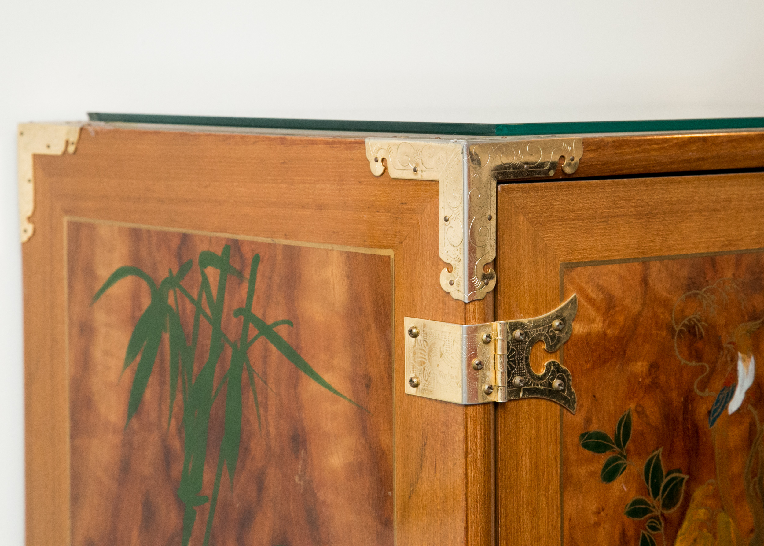 Chinoiserie Hand-Painted Burled Walnut Cabinet