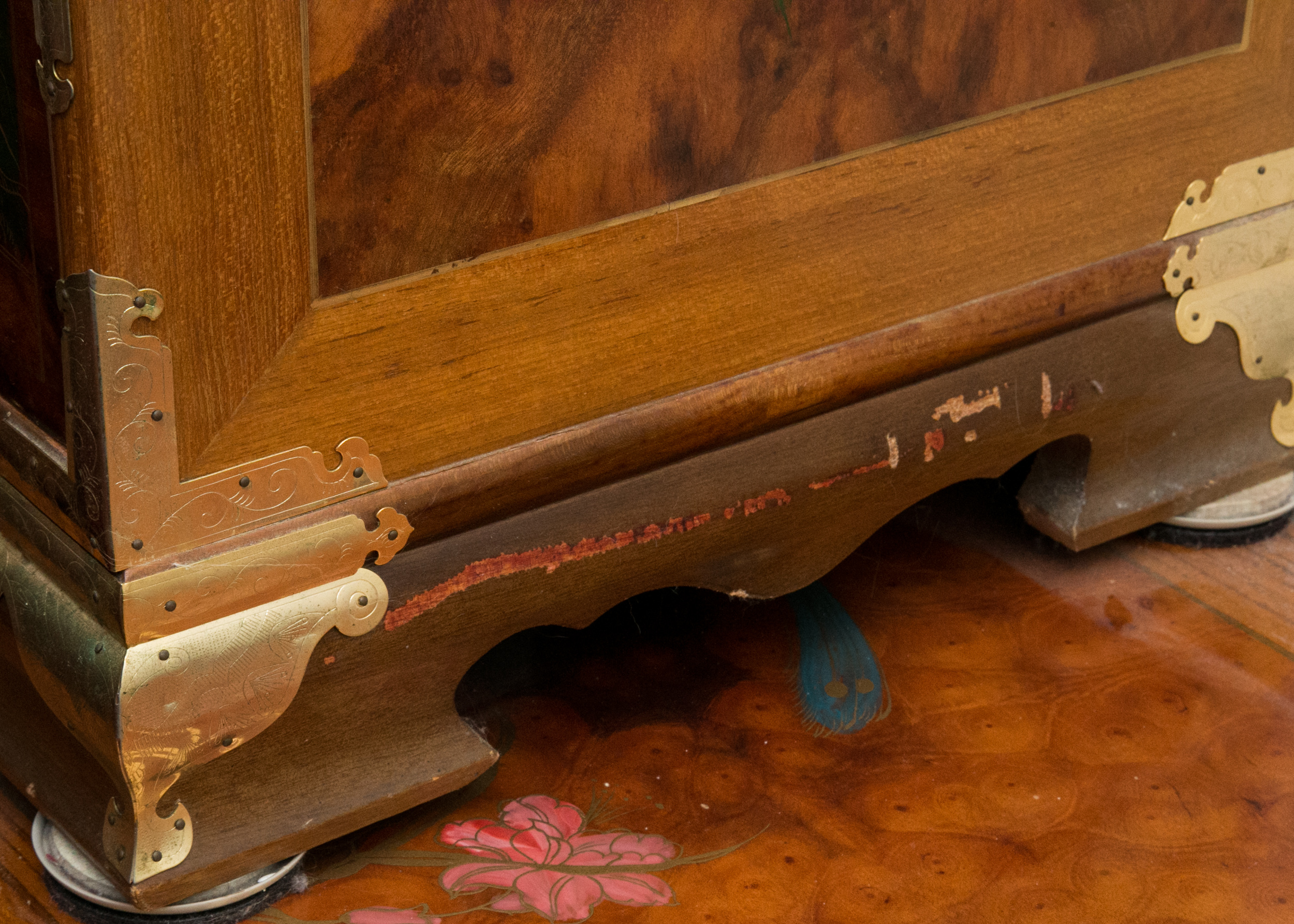 Chinoiserie Hand-Painted Burled Walnut Cabinet
