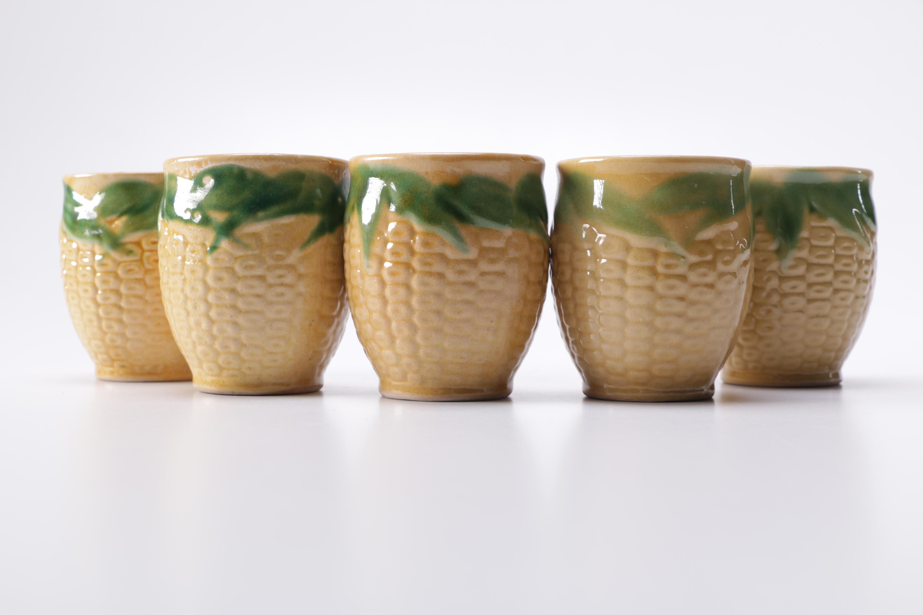Corn Cob Motif Ceramic Pitcher and Cups