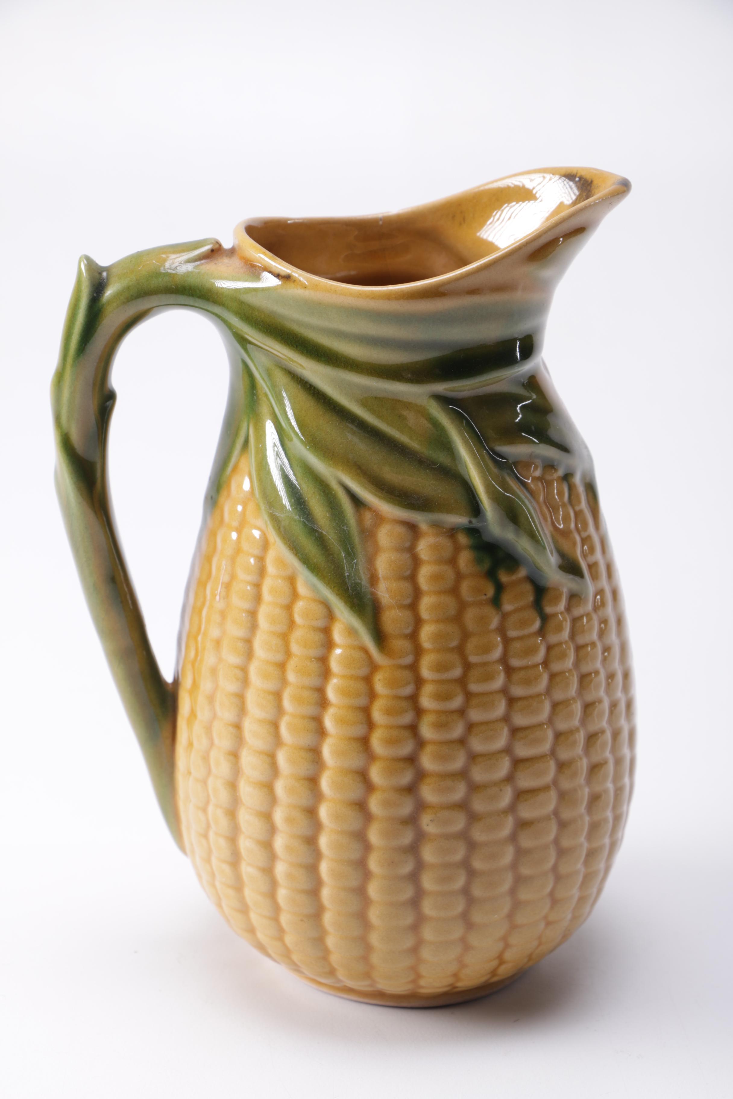 Corn Cob Motif Ceramic Pitcher and Cups