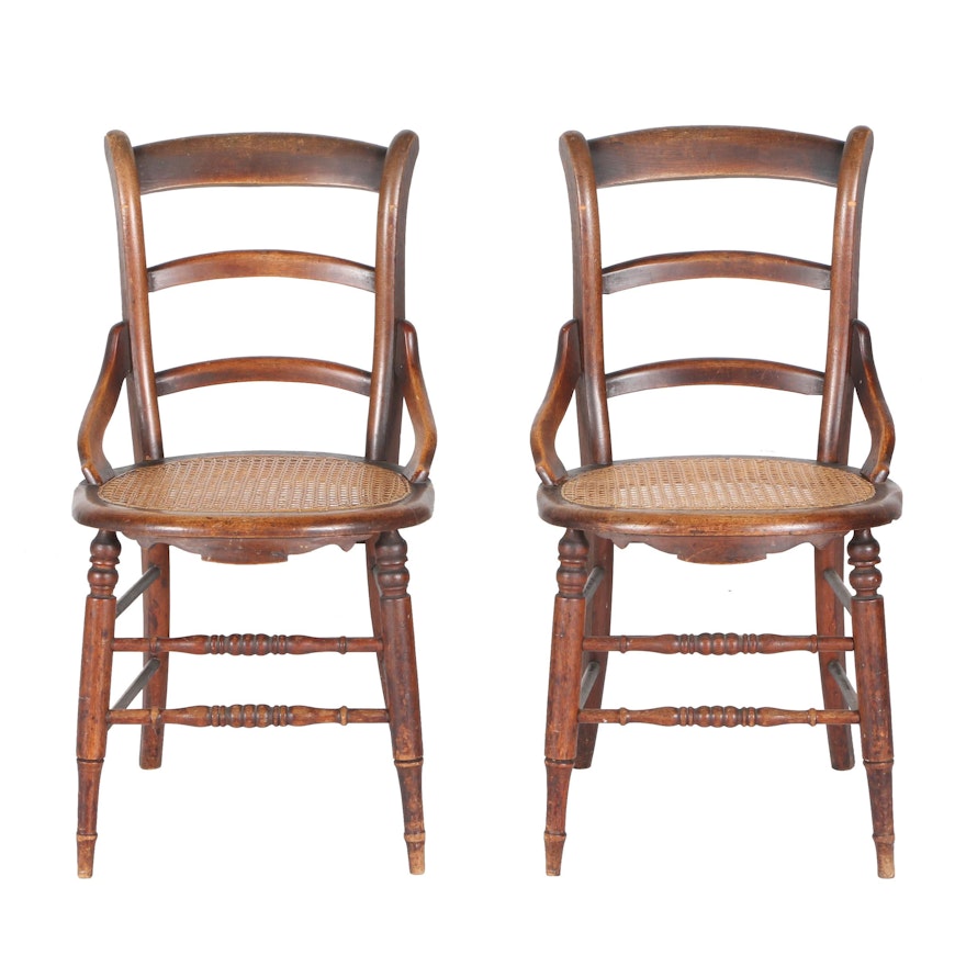 Eastlake Inspired Walnut Cane Seat Side Chairs