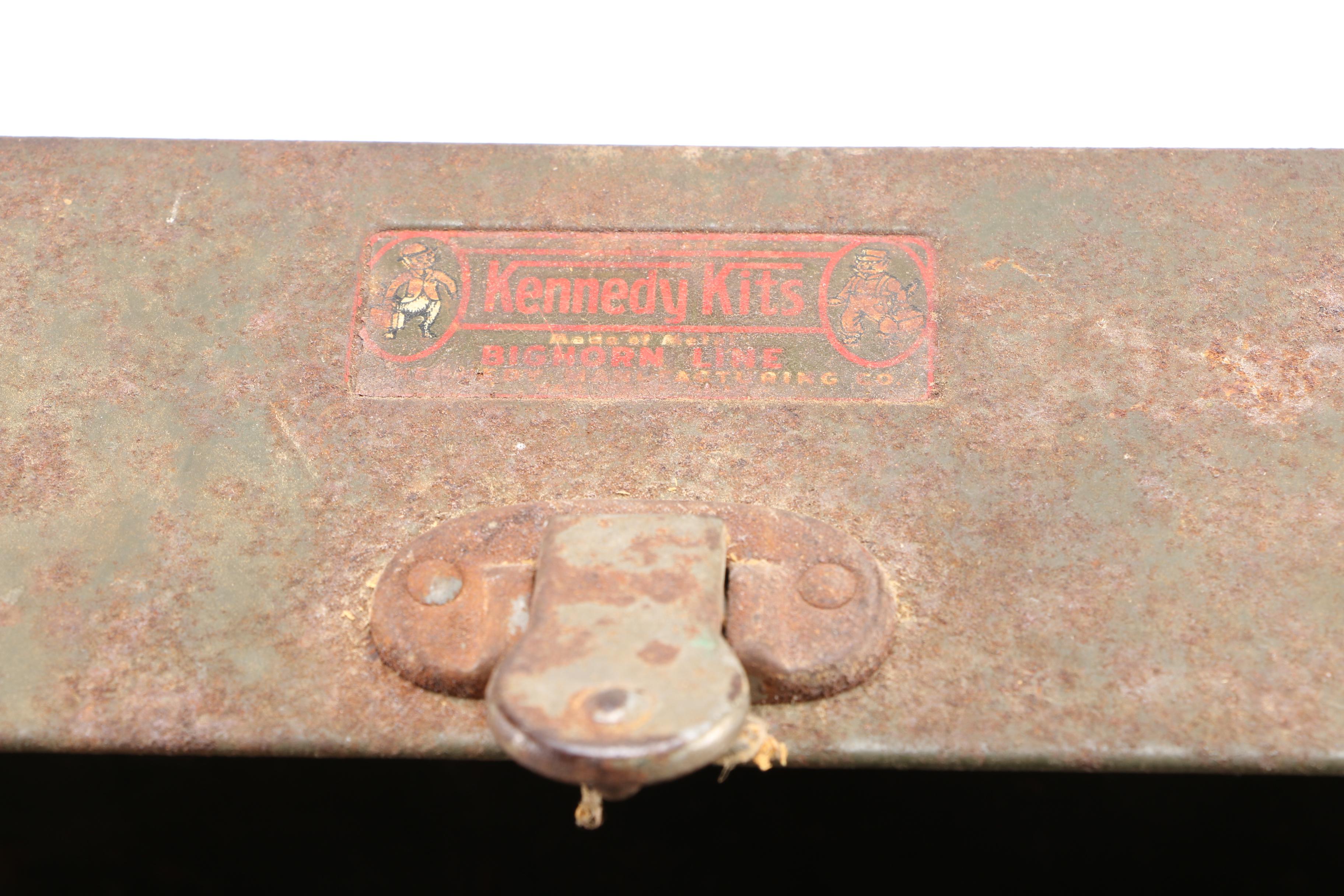 Collection of Vintage Fishing Lures and Reels With Tackle Box