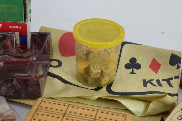 Vintage Poker Chips, Cribbage Board and Other Table Game Materials