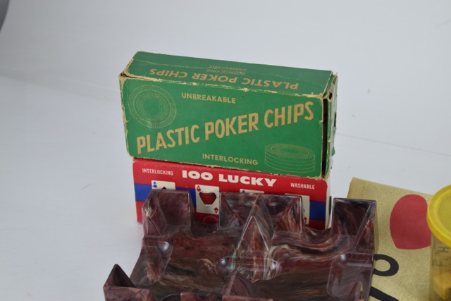 Vintage Poker Chips, Cribbage Board and Other Table Game Materials