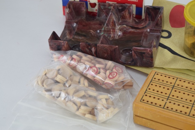 Vintage Poker Chips, Cribbage Board and Other Table Game Materials
