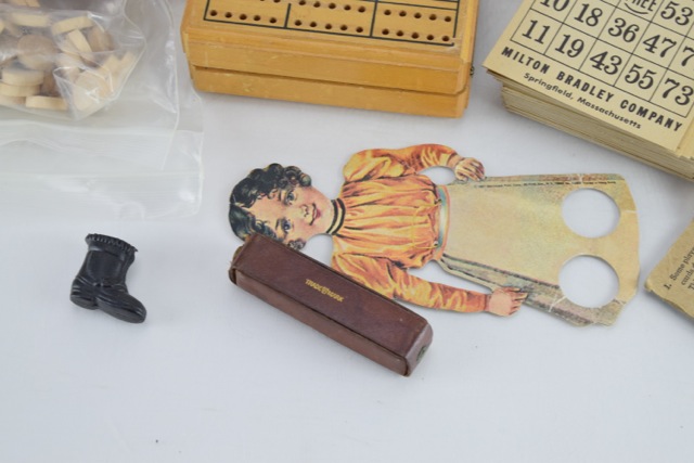 Vintage Poker Chips, Cribbage Board and Other Table Game Materials