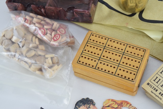 Vintage Poker Chips, Cribbage Board and Other Table Game Materials