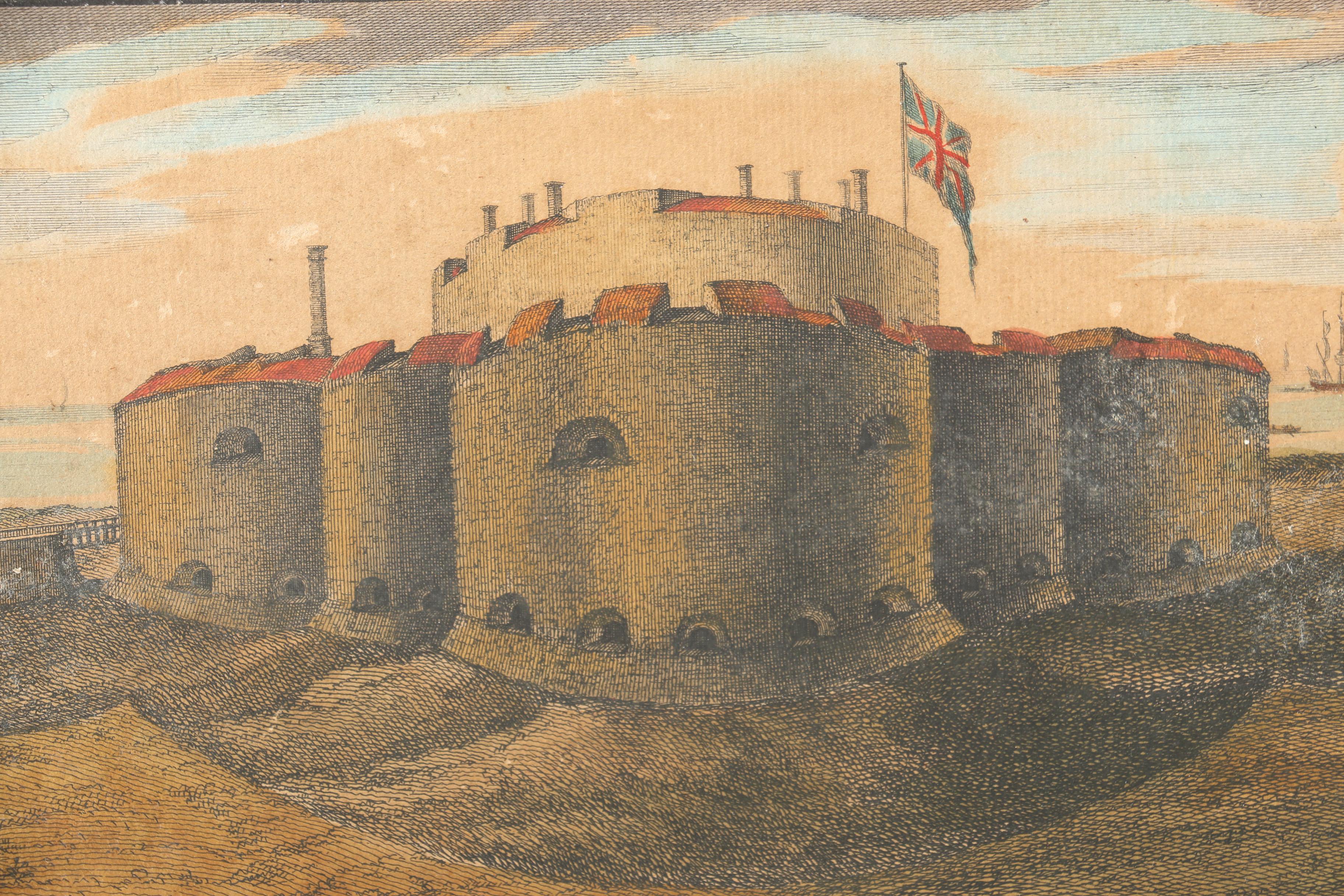 Buck Hand-Colored Engraving "The South View of Sandown-Castle, In the County of Kent"