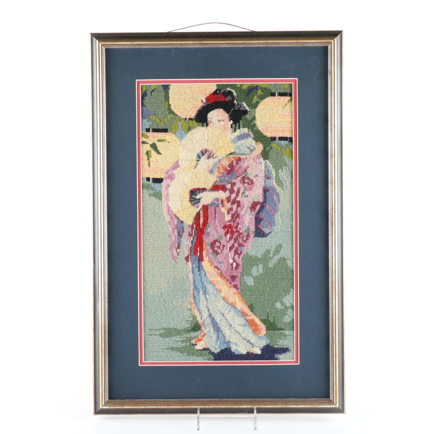 Framed Needlepoint Piece of a Japanese Woman