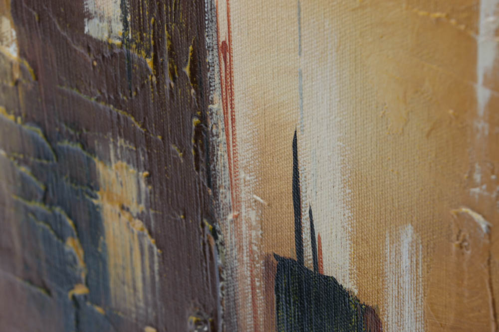 Brent Signed Mid Century Original Oil Cityscape on Canvas