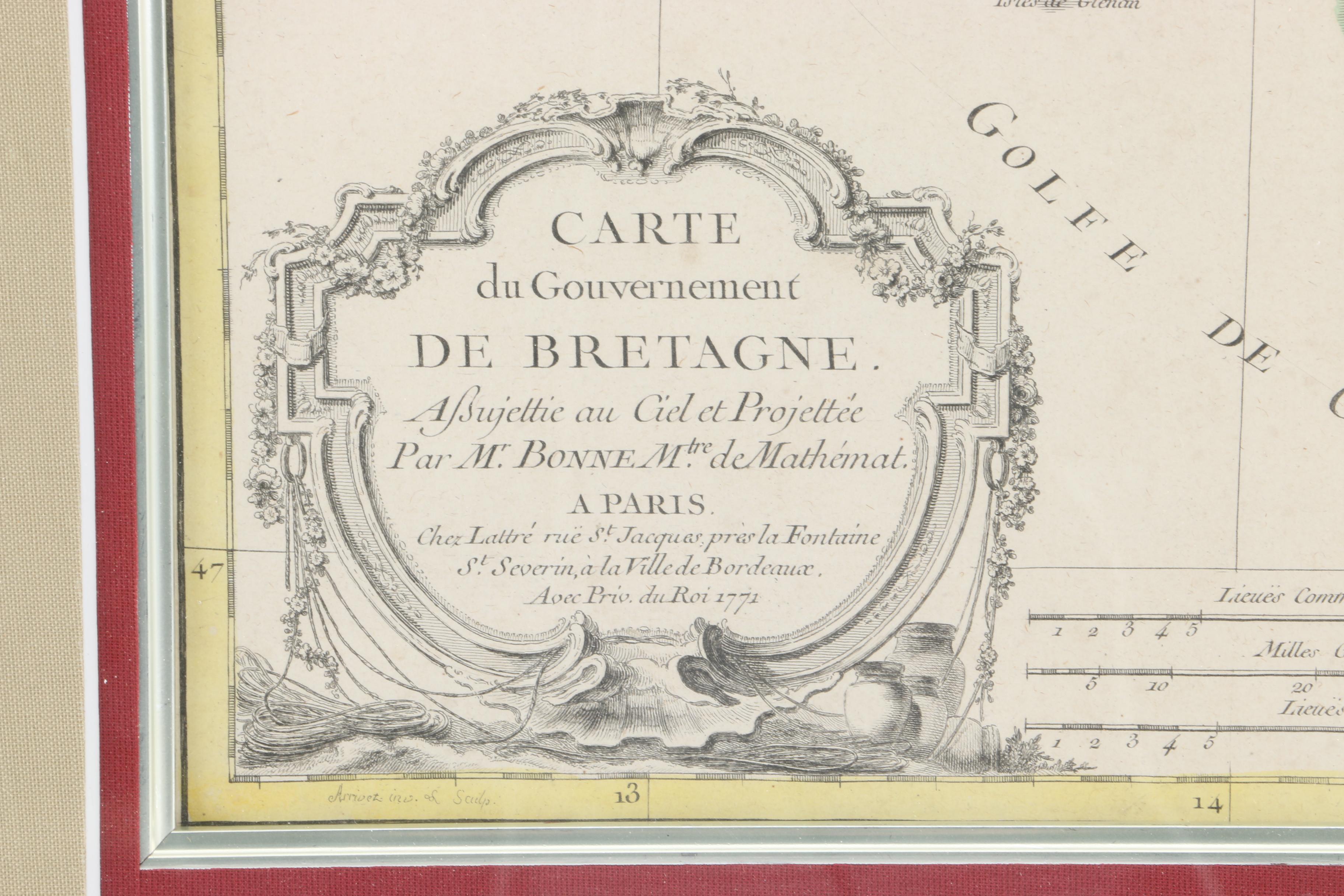 "Carte Du Gouvernement De Bretagne" Hand-Colored Map