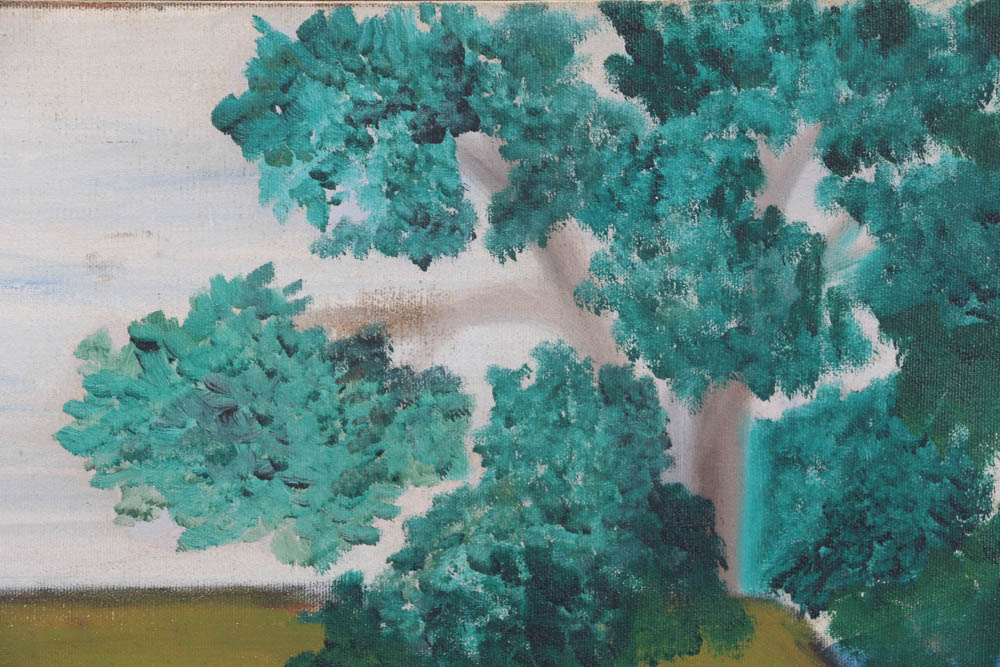 Vintage "Covered Bridge" Painting on Canvas by Jaqué