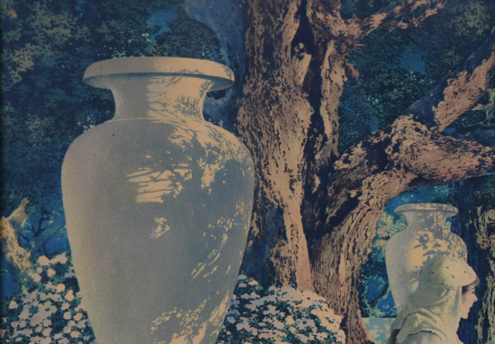 Antique 1918 Early Offset Lithographic Reproduction after Maxfield Parrish "Garden of Allah"