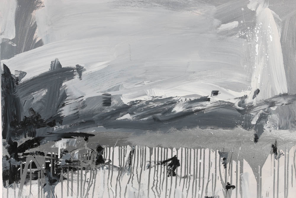 Robbie Kemper Original Acrylic on Canvas "Gray & Silver Drip Landscape"