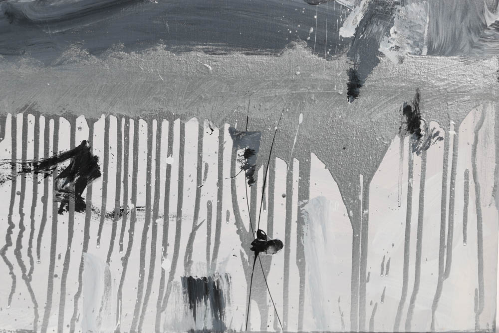 Robbie Kemper Original Acrylic on Canvas "Gray & Silver Drip Landscape"