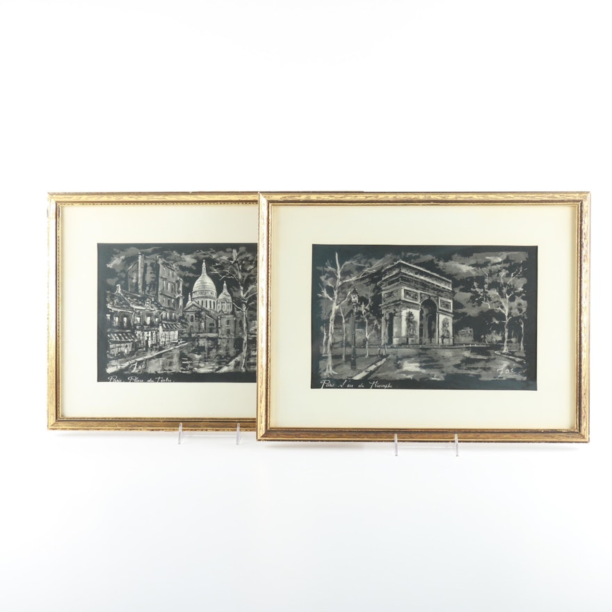 Lithographs of Parisian Landmarks  After Watercolor Paintings