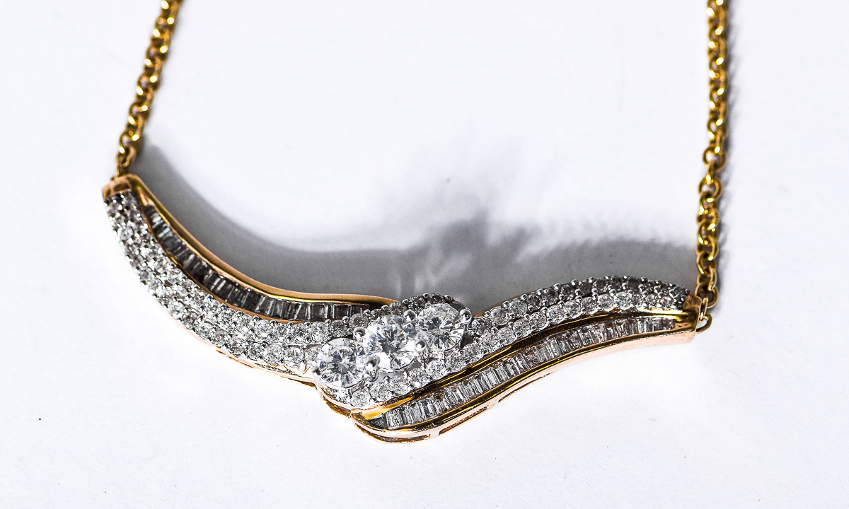 14K Yellow Gold and 2.91 CTW Diamond Bypass Pendant Necklace