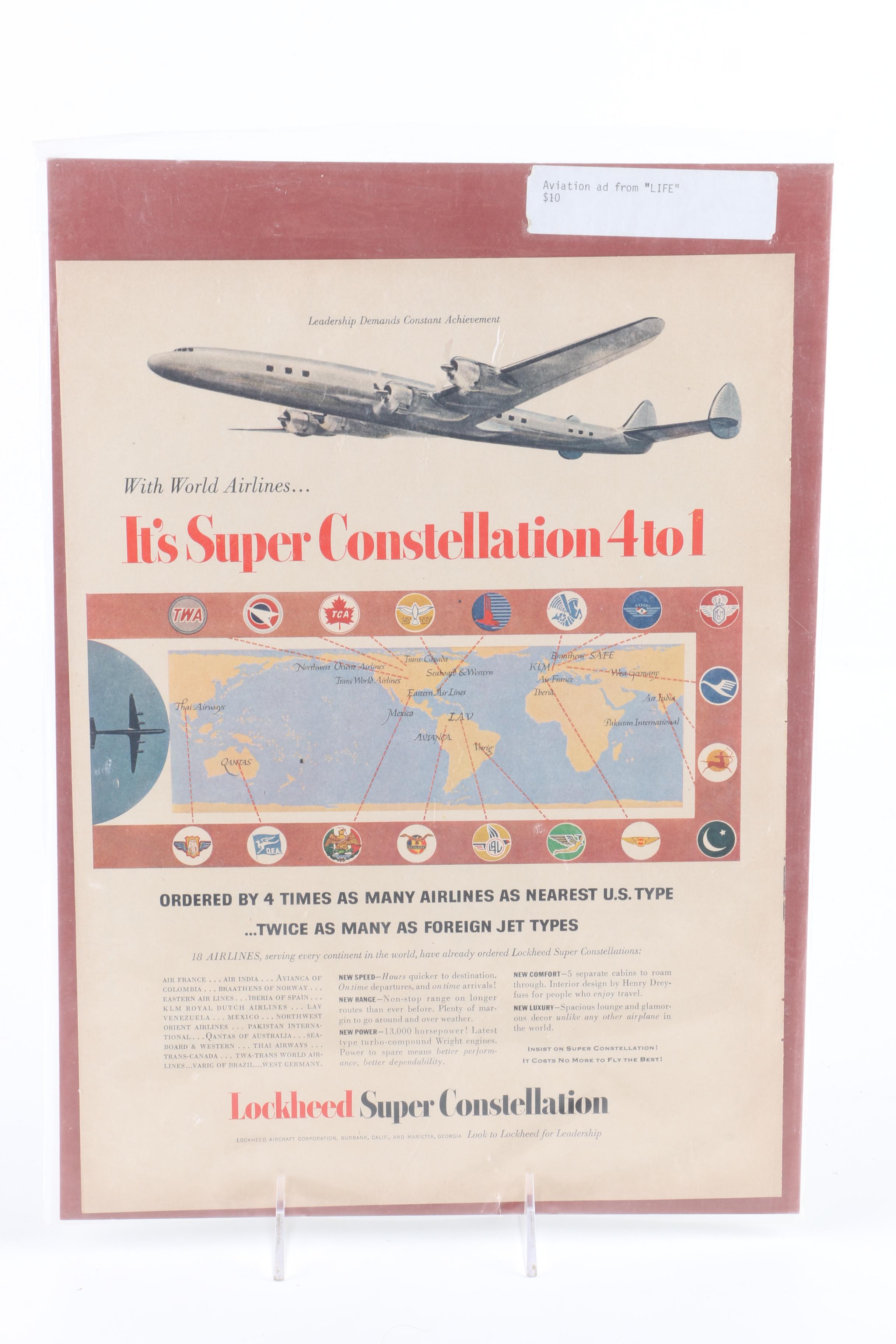 Collection of Mid-20th Century Aviation Advertisements