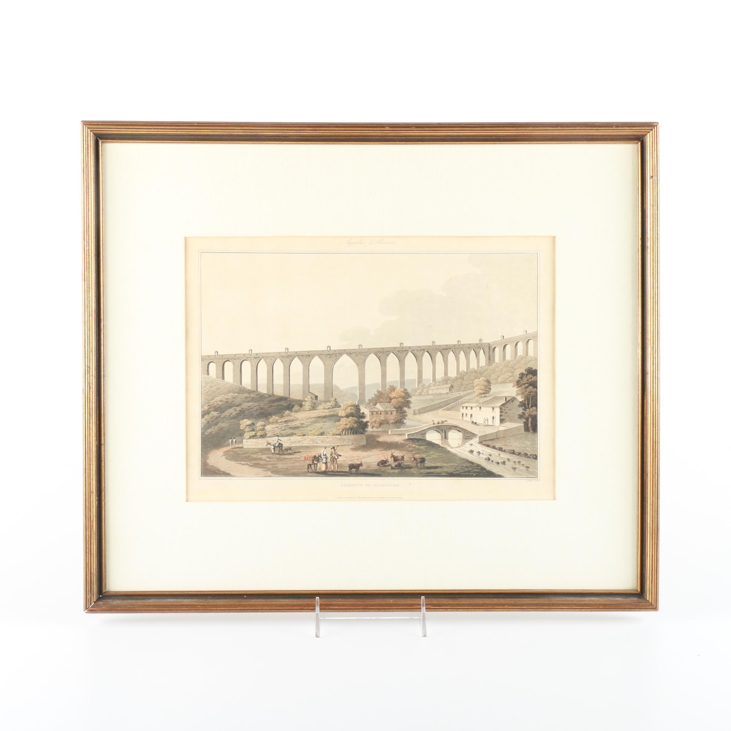 I. Clark Aquatint "Aqueduct of Alcantara"