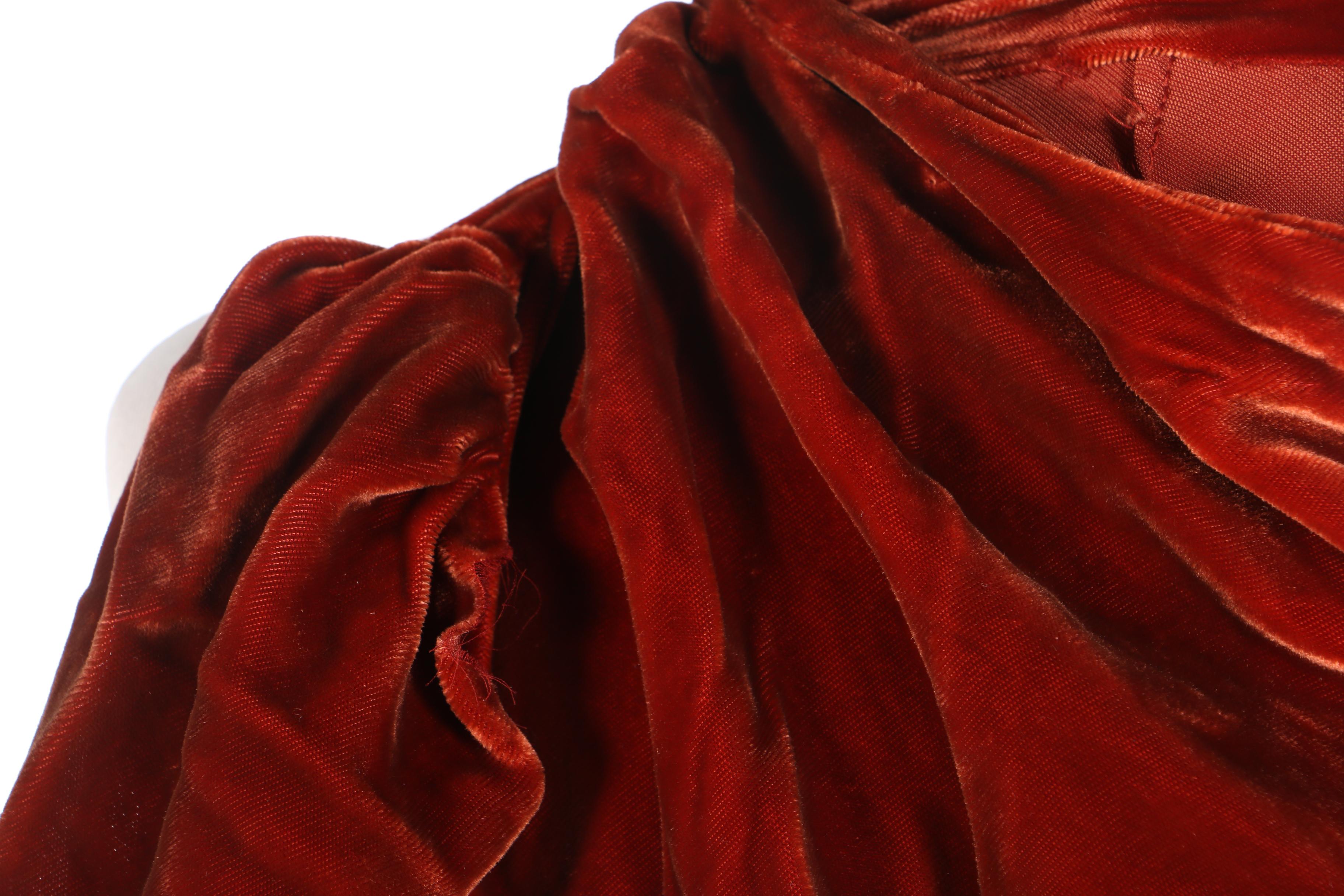 1930s Rust-Colored Crushed Velvet Dress With Hat and Gloves