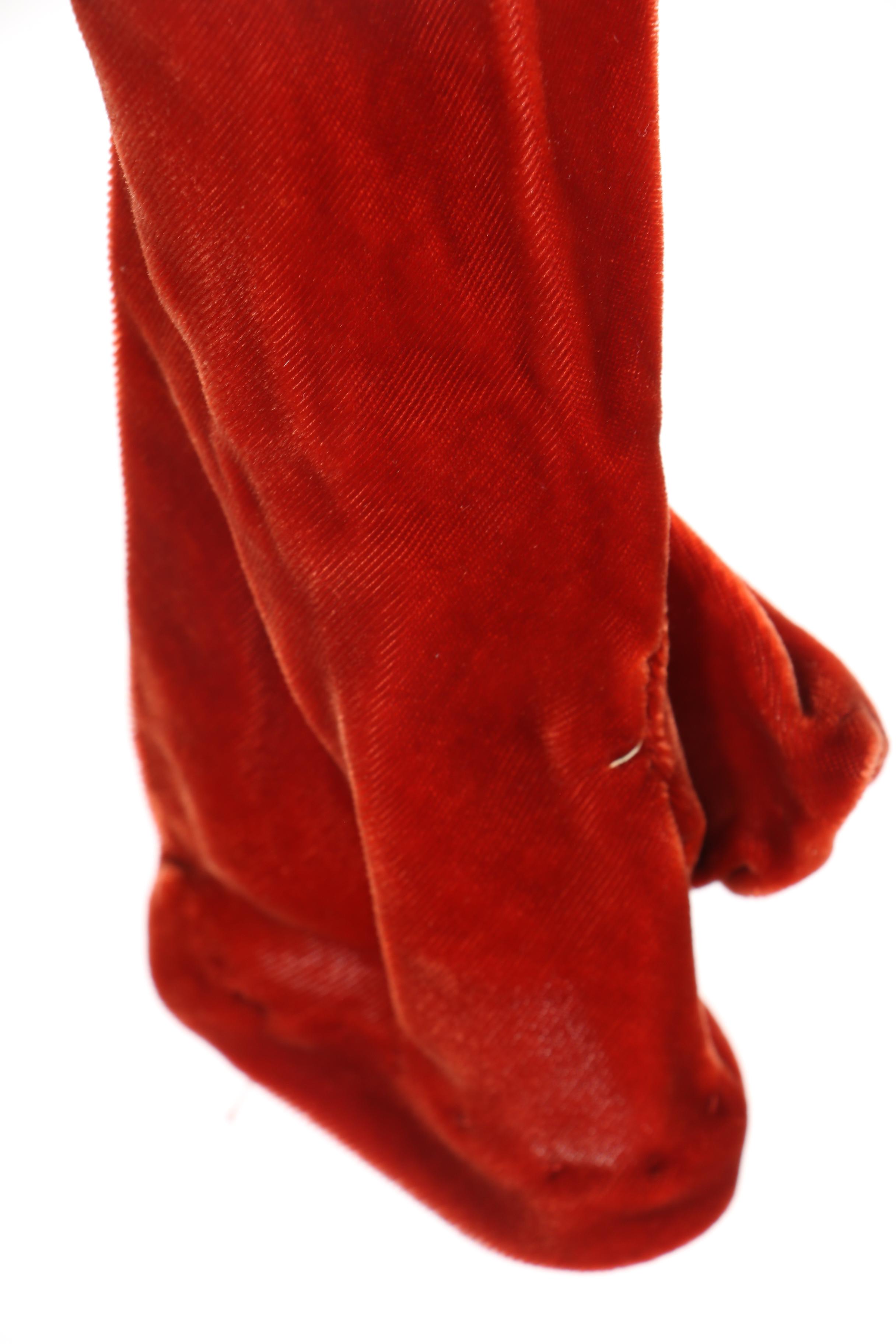 1930s Rust-Colored Crushed Velvet Dress With Hat and Gloves