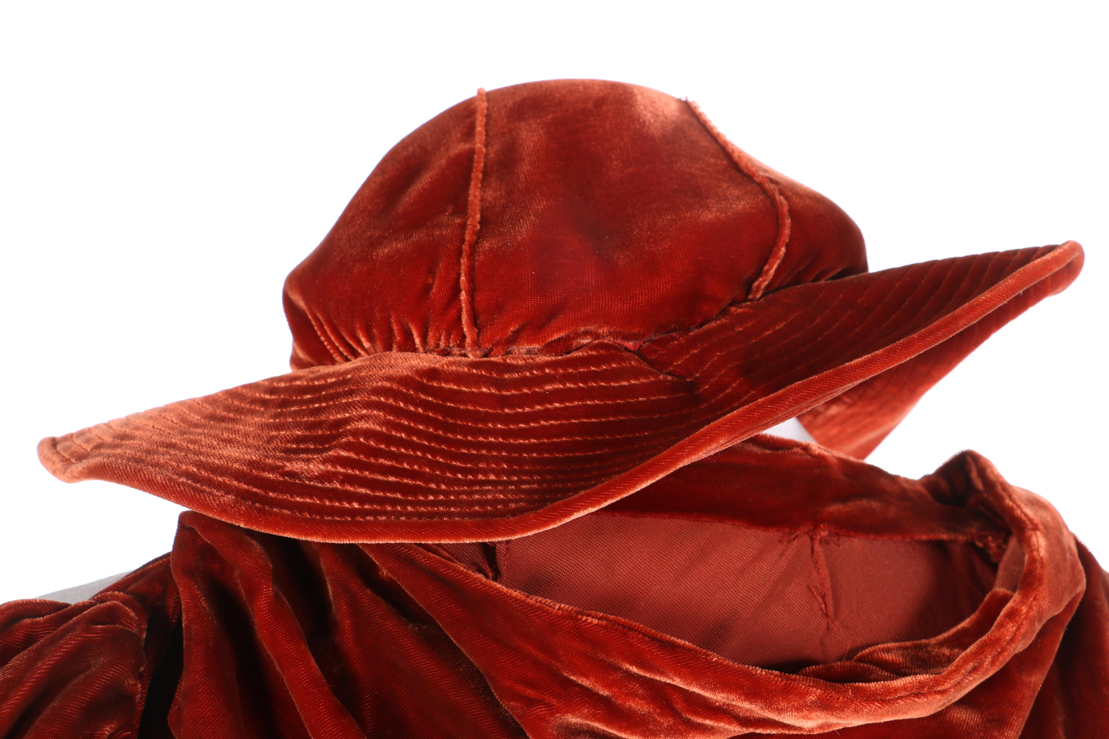1930s Rust-Colored Crushed Velvet Dress With Hat and Gloves