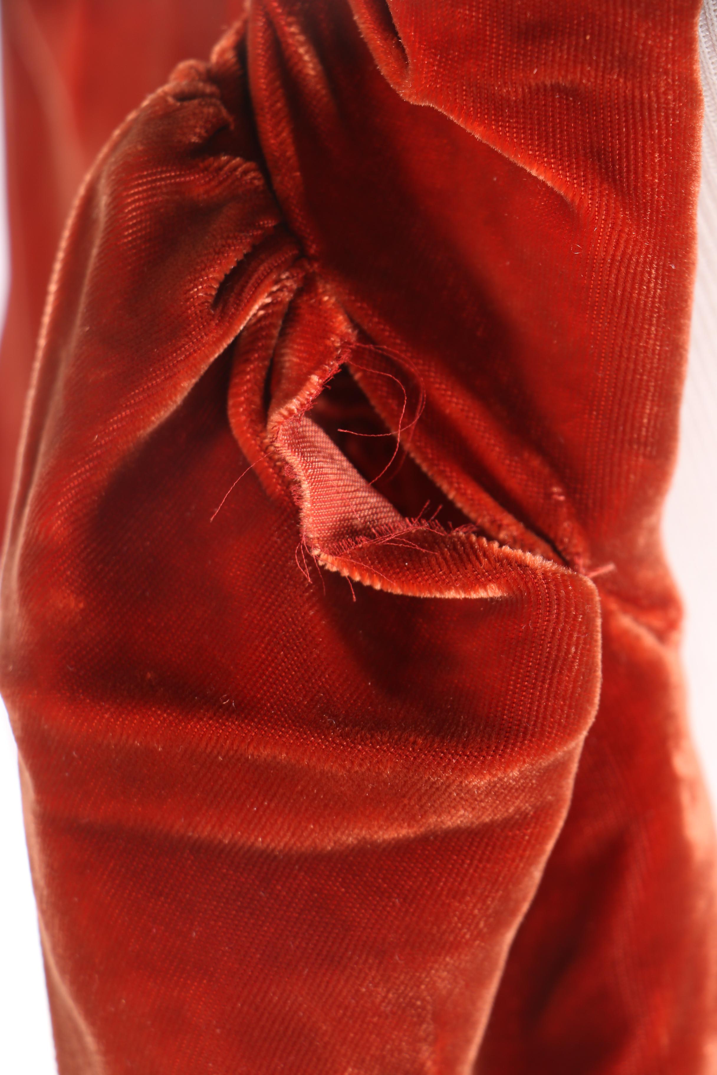 1930s Rust-Colored Crushed Velvet Dress With Hat and Gloves