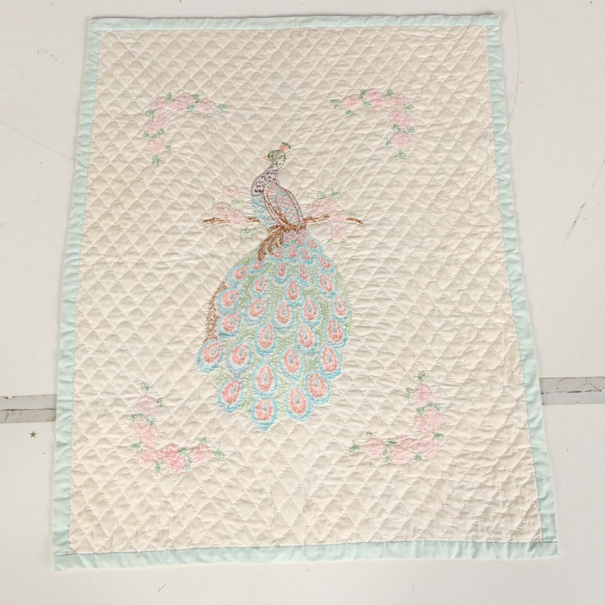 Handcrafted Embroidered Peacock Quilted Wall Hanging