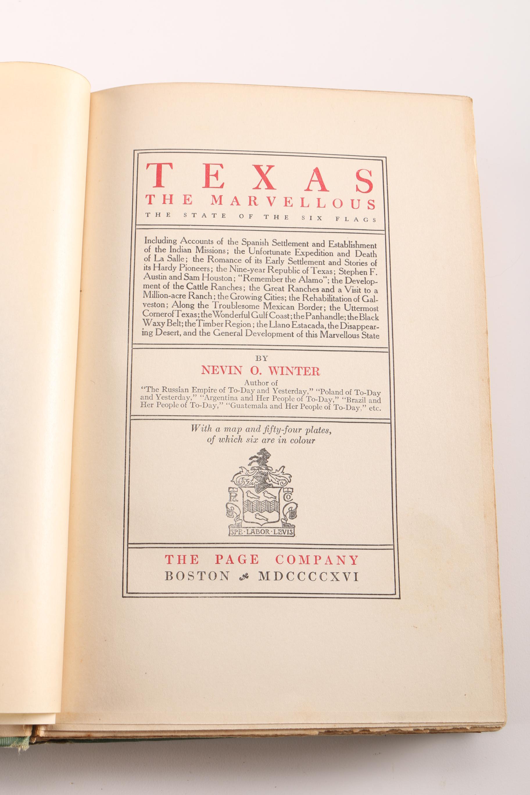 Vintage and Antique American History Including "Texas the Marvellous"