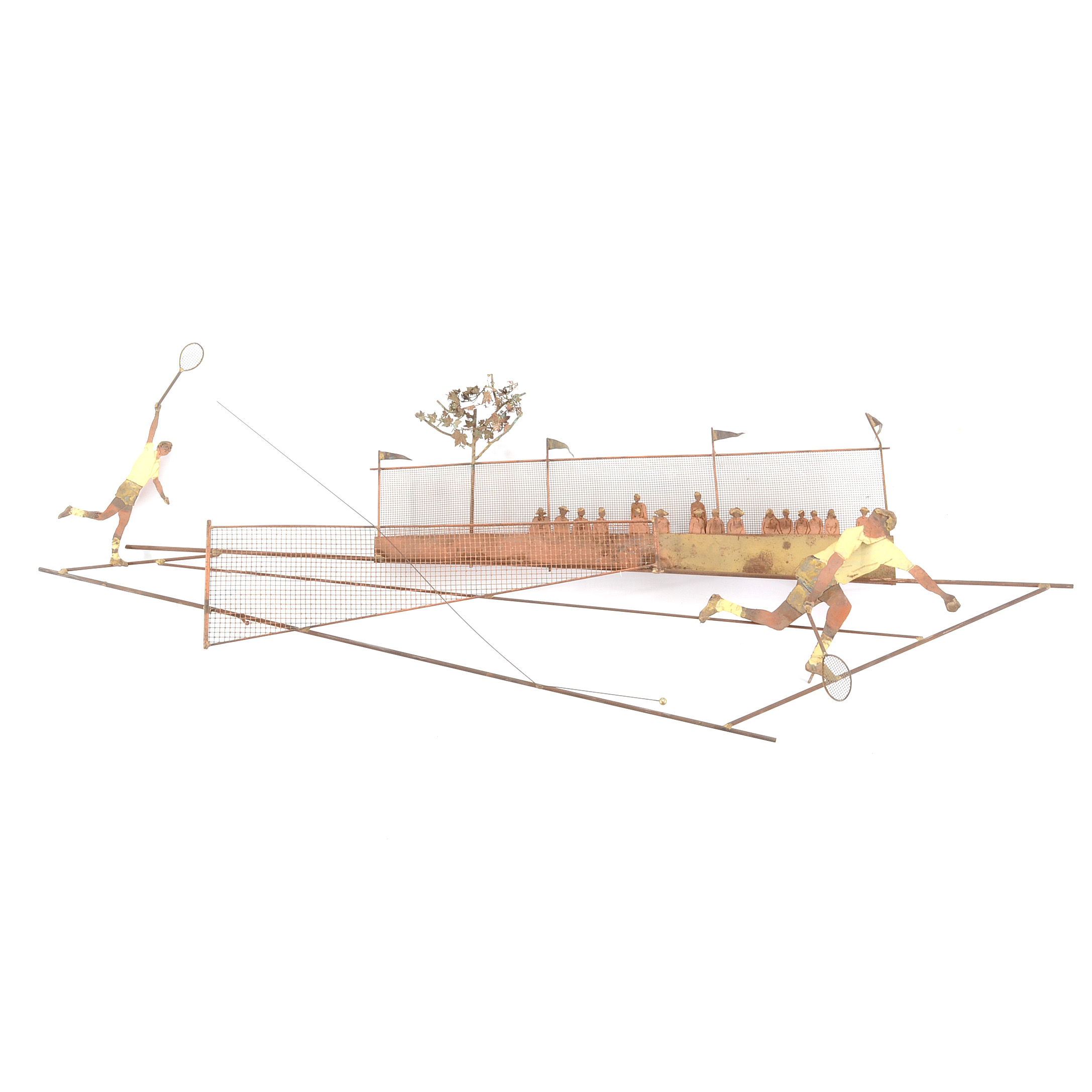 Bijan Mid Century Brutalist Laser-Cut Metal Tennis-Themed Wall Sculpture